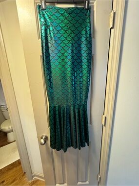 Zanzea Metallic Teal Mermaid-Scale Ruffle Hem Maxi Skirt